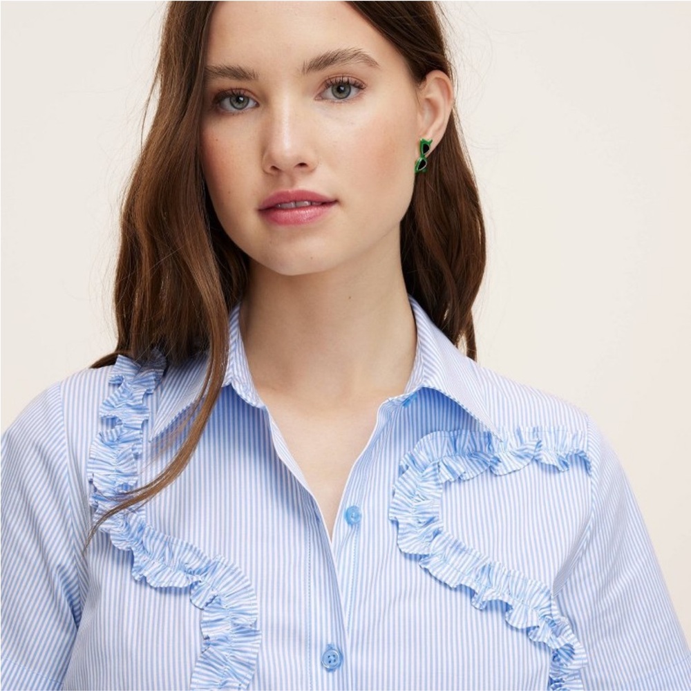 KATE SPADE NWT ribbon short sleeve midi striped shirt dress -blue/white - Picture 4 of 8